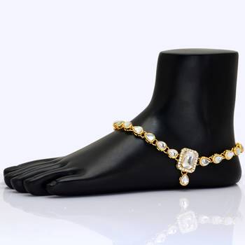 Partywear Special White Color Kundan Work Anklet 3