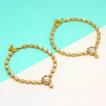 Partywear Special White Color Kundan Work Anklet 4