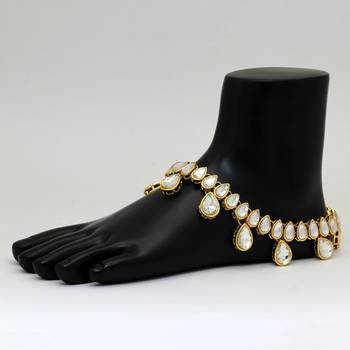White Color Kundan Kundan Anklets For Girls And Women 1
