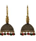 Maroon And Green Color Oxidised Jhumka Earrings