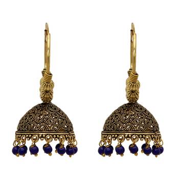 Navy Blue Color Oxidised Jhumka Earrings 1