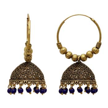 Navy Blue Color Oxidised Jhumka Earrings 2