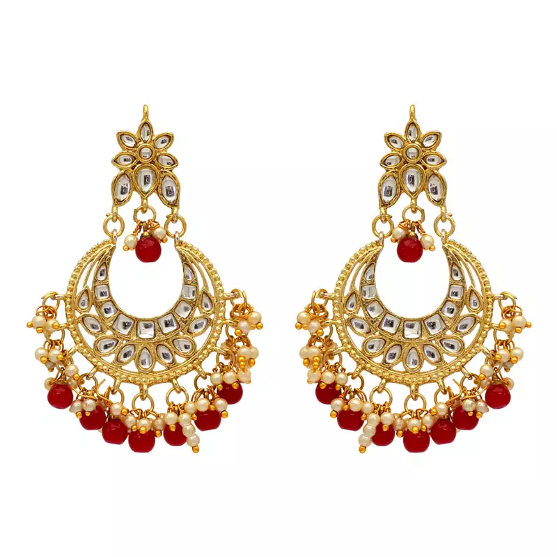 Maroon Color Imitation And Kundan Earrings