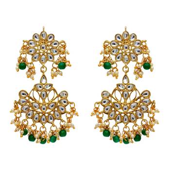 Green Color Imitation And Kundan Earrings 1