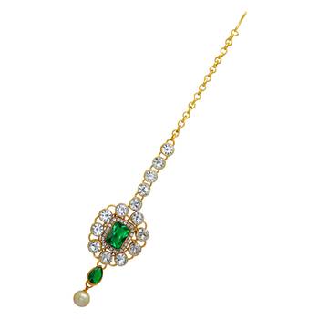 Green Color Imitation Pearl Kundan Necklace With Earring And Maang Tikka 3