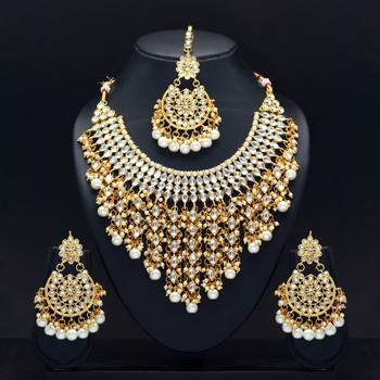 White Color Imitation Pearl Kundan Necklace With Earring And Maang Tikka 1