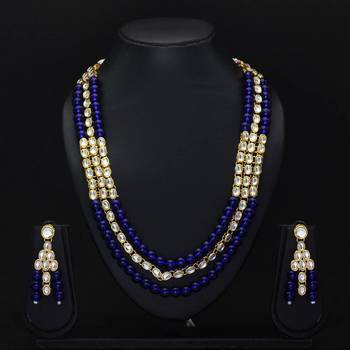 Blue Color Imitation Pearl Kundan Necklace With Earring 1