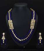 Blue Color Imitation Pearl Kundan Necklace With Earring