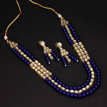 Blue Color Imitation Pearl Kundan Necklace With Earring 2