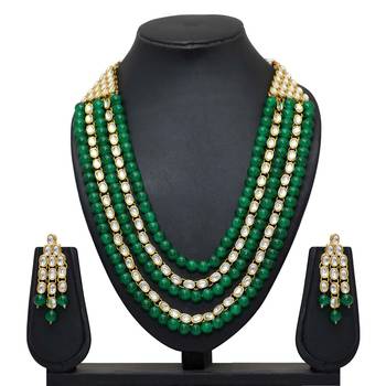 Green Color Imitation Pearl Kundan Necklace With Earring 1