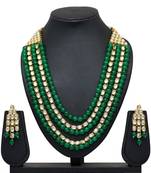 Green Color Imitation Pearl Kundan Necklace With Earring