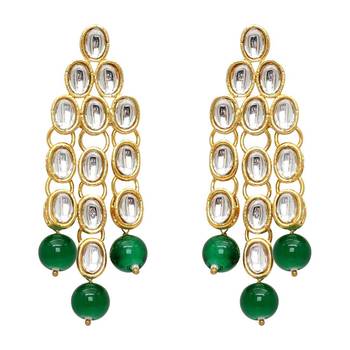 Green Color Imitation Pearl Kundan Necklace With Earring 2