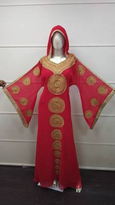 Red Embroidered Georgette Islamic Islamic-Kaftans 1