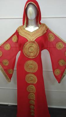 Red Embroidered Georgette Islamic Islamic-Kaftans 2