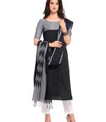 Inddus Black Handloom Cotton Solid Ikkat Unstitched Dress Material With Ikkat Dupatta