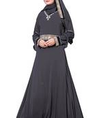 Waist Belt Style Black Lycra Abaya Burkha With Hijab For Women