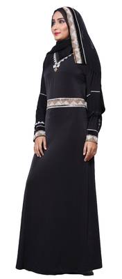 Waist Belt Style Black Lycra Abaya Burkha With Hijab For Women 2