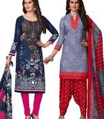 Multicolor Printed Synthetic Unstitched Salwar Kameez With Dupatta