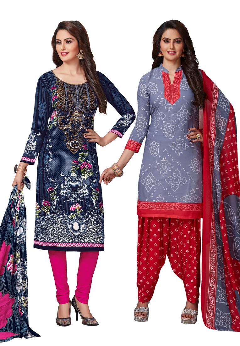 Multicolor Printed Synthetic Unstitched Salwar Kameez With Dupatta