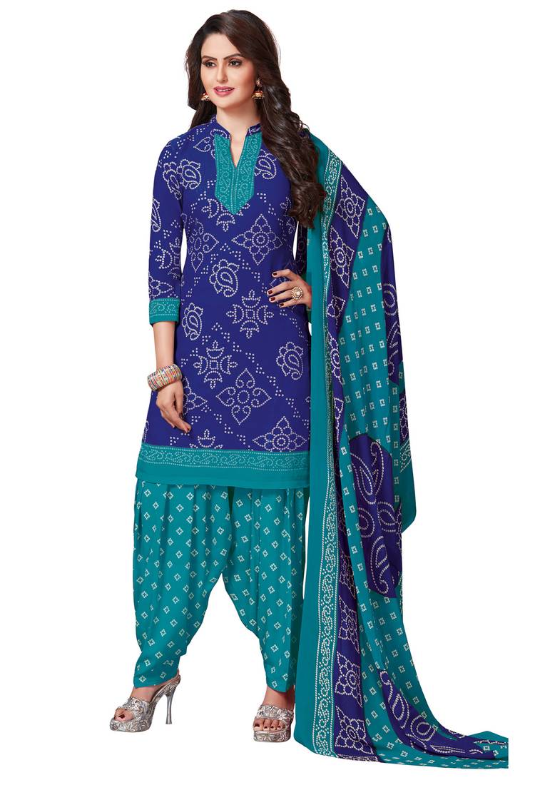 Multicolor Printed Synthetic Unstitched Salwar Kameez With Dupatta — free download