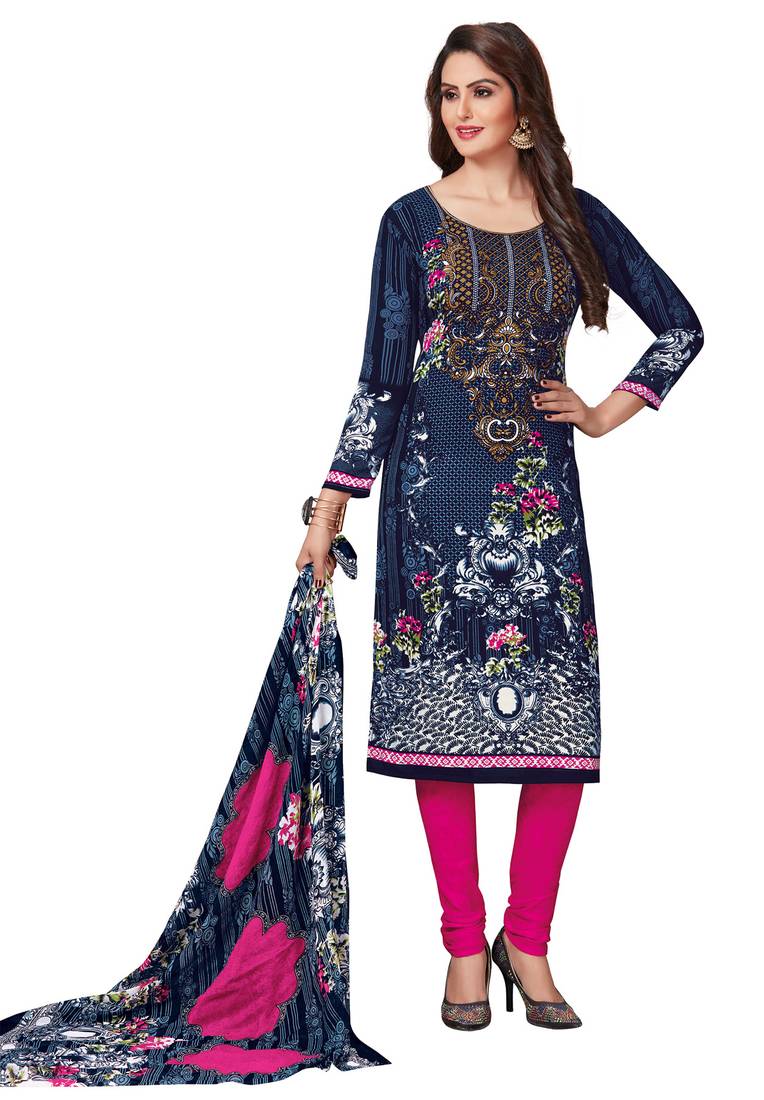 Multicolor Printed Synthetic Unstitched Salwar Kameez With Dupatta