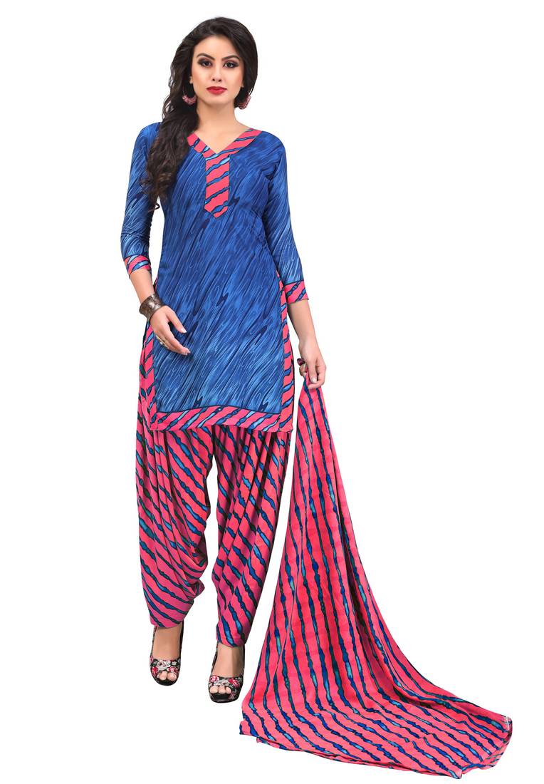 Multicolor Printed Synthetic Unstitched Salwar Kameez With Dupatta