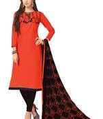 Peach Embroidered Cotton Salwar With Dupatta