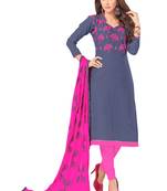Grey Embroidered Cotton Salwar With Dupatta