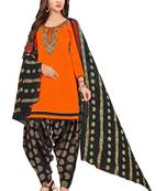 Orange Embroidered Cotton Salwar With Dupatta