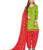 Green Embroidered Cotton Salwar With Dupatta