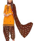 Orange Embroidered Cotton Salwar With Dupatta