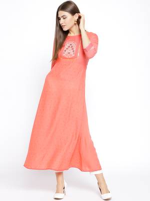 Peach Printed Cotton Stitched Kurtas And Kurtis 1