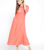 Peach Printed Cotton Stitched Kurtas And Kurtis