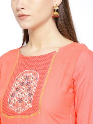 Peach Printed Cotton Stitched Kurtas And Kurtis 2