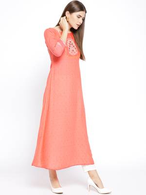 Peach Printed Cotton Stitched Kurtas And Kurtis 4