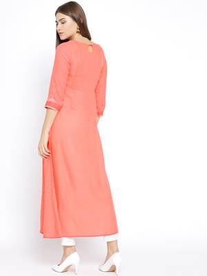 Peach Printed Cotton Stitched Kurtas And Kurtis 5