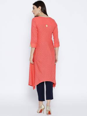 Peach Printed Cotton Stitched Kurtas And Kurtis 5
