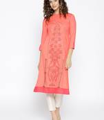 Peach Printed Cotton Stitched Kurtas And Kurtis