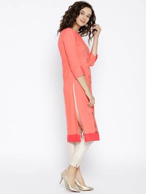 Peach Printed Cotton Stitched Kurtas And Kurtis 2