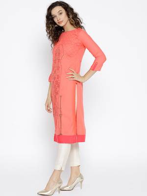 Peach Printed Cotton Stitched Kurtas And Kurtis 3