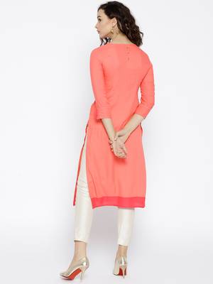 Peach Printed Cotton Stitched Kurtas And Kurtis 4