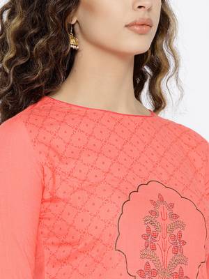 Peach Printed Cotton Stitched Kurtas And Kurtis 5