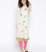 White Printed Cotton Stitched Kurtas And Kurtis
