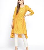 Yellow Embroidered Silk Stitched Kurtas And Kurtis