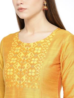 Yellow Embroidered Silk Stitched Kurtas And Kurtis 2