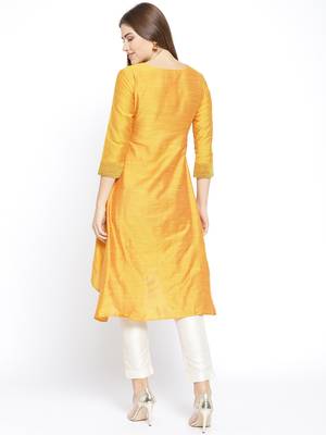 Yellow Embroidered Silk Stitched Kurtas And Kurtis 5