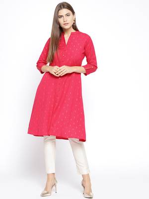 Deep Pink Printed Cotton Stitched Kurtas And Kurtis 1