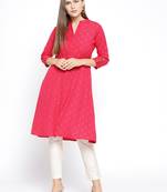 Deep Pink Printed Cotton Stitched Kurtas And Kurtis