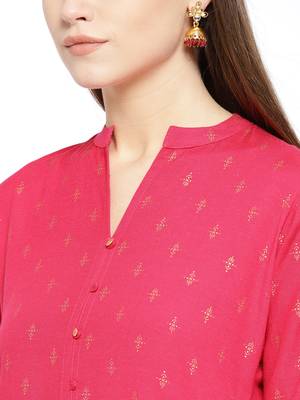 Deep Pink Printed Cotton Stitched Kurtas And Kurtis 2