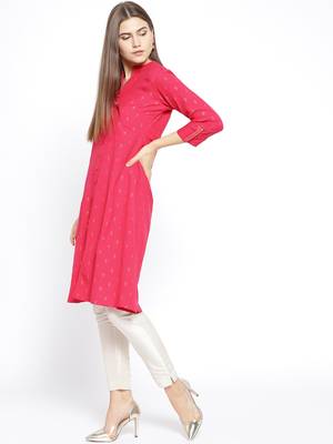 Deep Pink Printed Cotton Stitched Kurtas And Kurtis 3